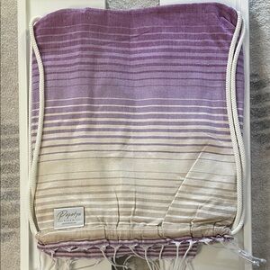 NEW convertible Turkish towel backpack. purple striped backpack turns into towel